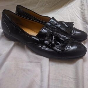 Salvatore Ferragamo Blavk Leather Loafers Tassel & Kiltie Slip On Mens Size 12